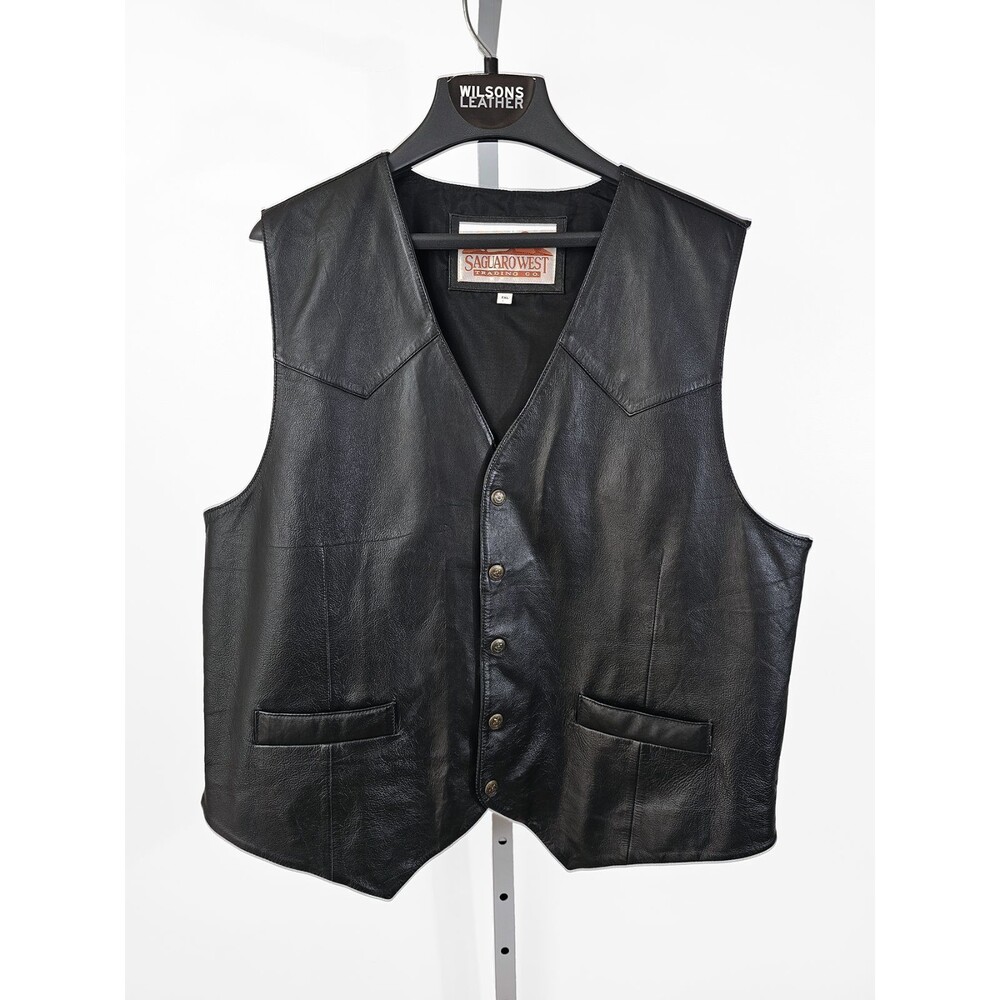 Saguaro West Trading Co 2XL Men's Black Leather Biker Moto Western Vest